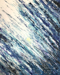 Noah. Cuadro realizado con acrílico sobre lienzo. Se puede apreciar una gran textura. Este cuadro simboliza la ascensión de almas al cielo desde el mar, cubriendo el apagado sol de nuestros dias.